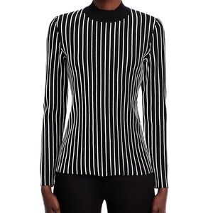 NWT Elie Tahari Winslow Sweater Black White Striped Rib Knit Top S